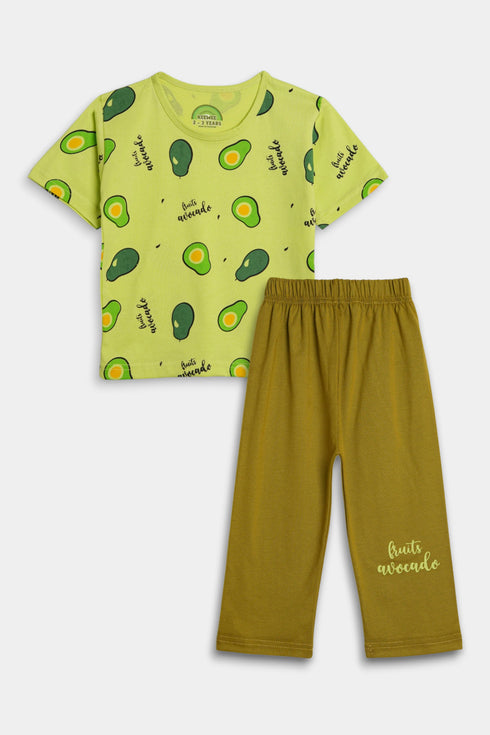 Printed Avocado Nightsuit - Green