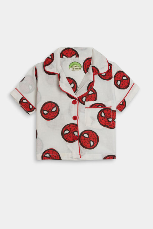 Printed Spiderman Nightsuit - Red