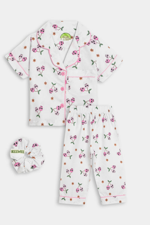 Printed Cherry Heart - White