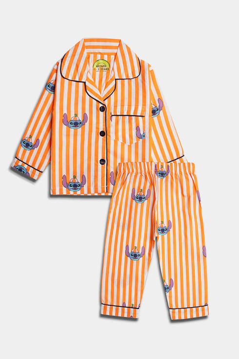 Printed Stitch Nightsuit - Orange