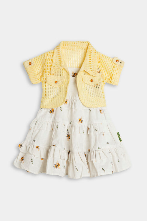 Printed Bee Frock - White