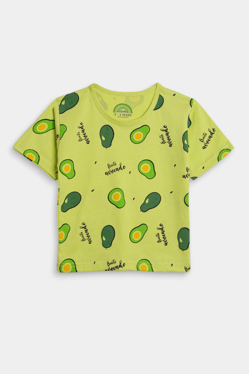 Printed Avocado Nightsuit - Green