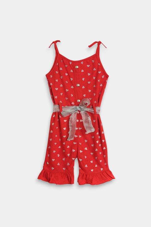 Printed Hearts Jumpsuit - Red