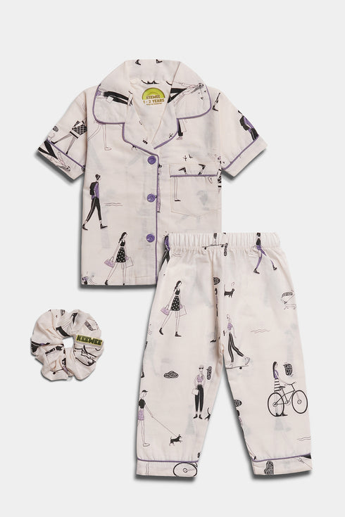 Printed Lady Nightsuit - Purple
