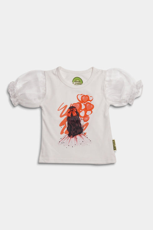 Printed Balloon Skirt Set - White