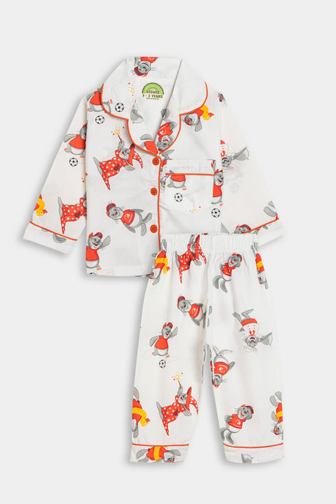 Printed Seal Nightsuit - White
