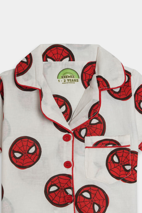 Printed Spiderman Nightsuit - Red