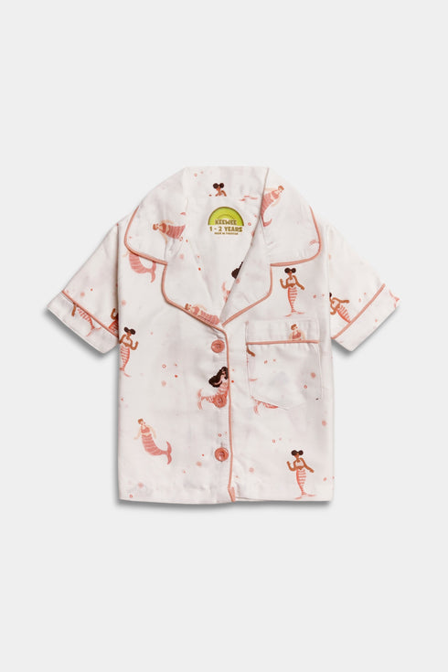 Printed Mermaid Nightsuit - White