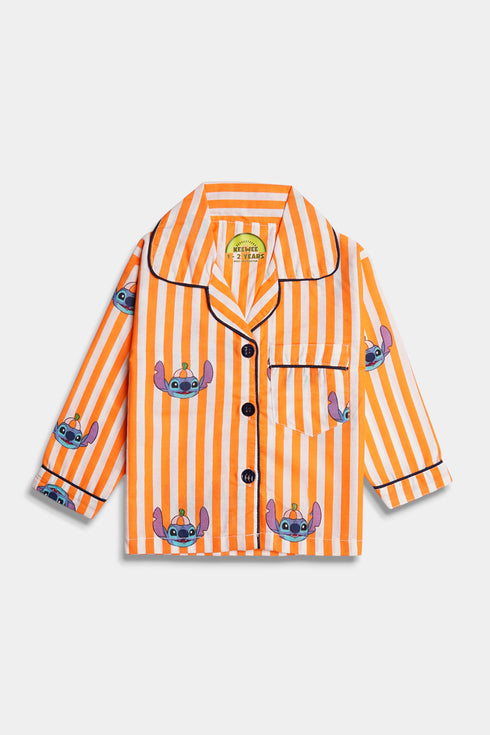 Printed Stitch Nightsuit - Orange
