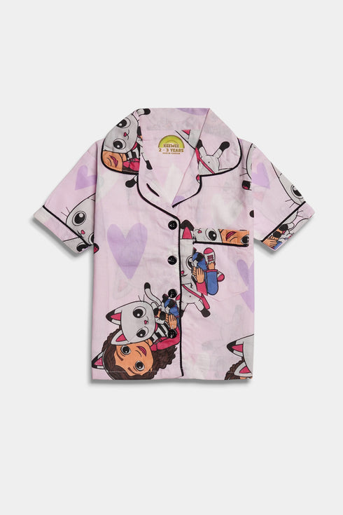 Printed Doll Nightsuit - Pink