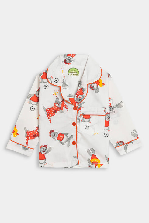 Printed Seal Nightsuit - White