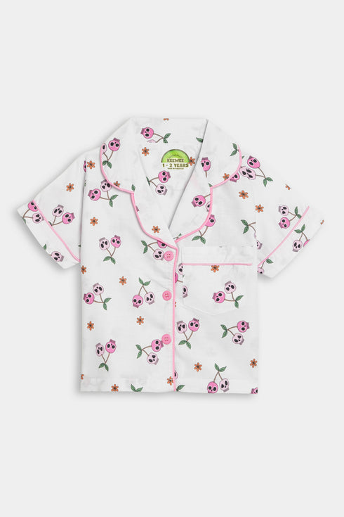 Printed Cherry Heart - White