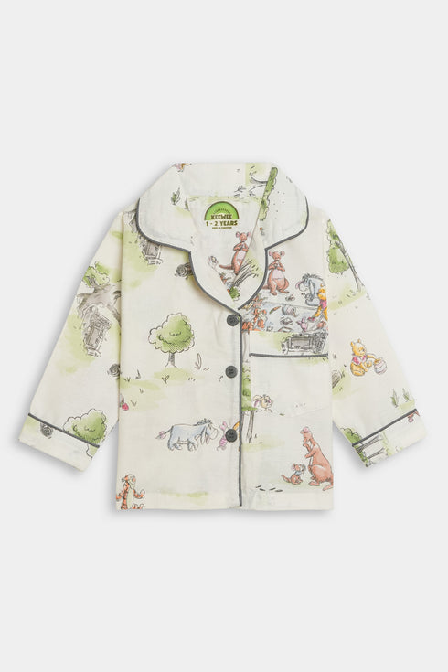 Printed Pooh Nightsuit - White