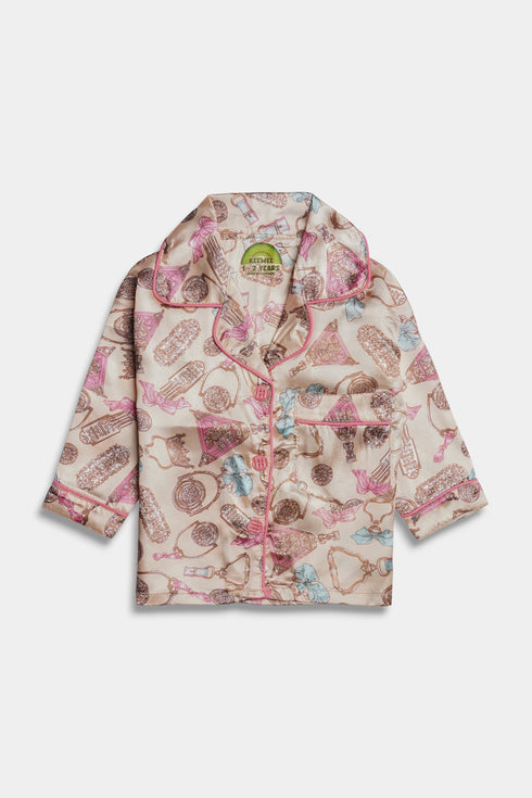 Printed Perfume Nightsuit - Cream