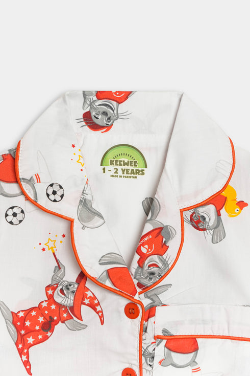 Printed Seal Nightsuit - White