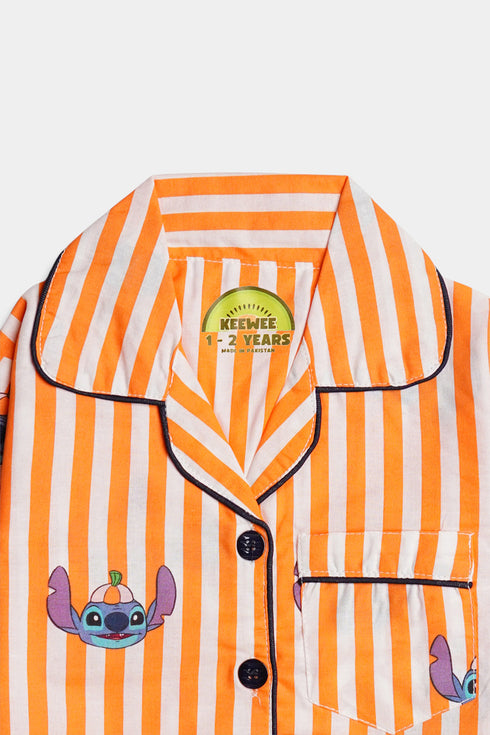 Printed Stitch Nightsuit - Orange