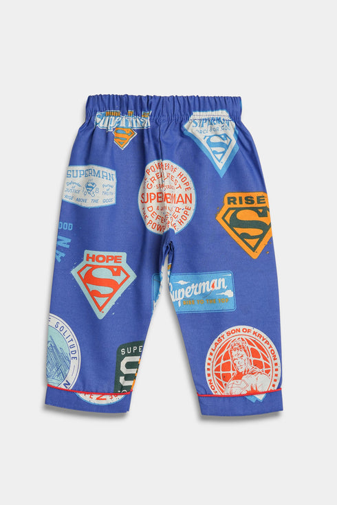 Printed Superman Nightsuit - Blue