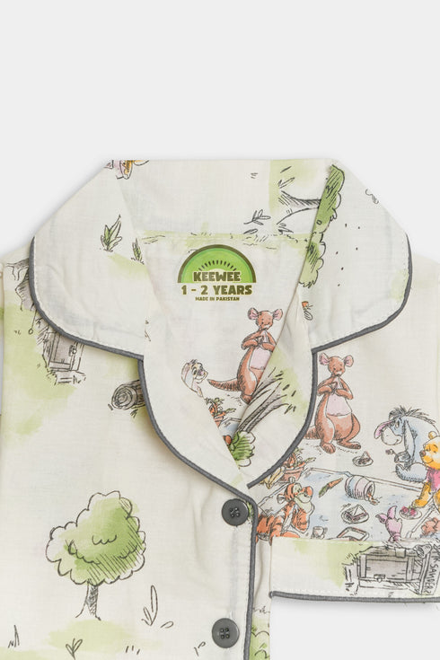 Printed Pooh Nightsuit - White