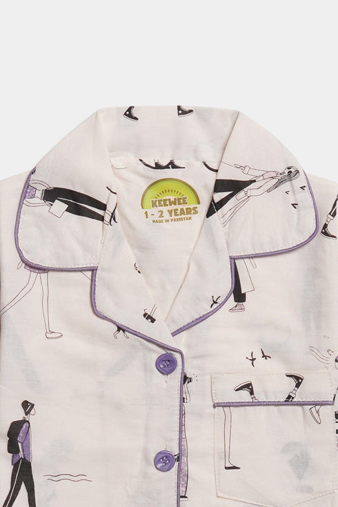 Printed Lady Nightsuit - Purple