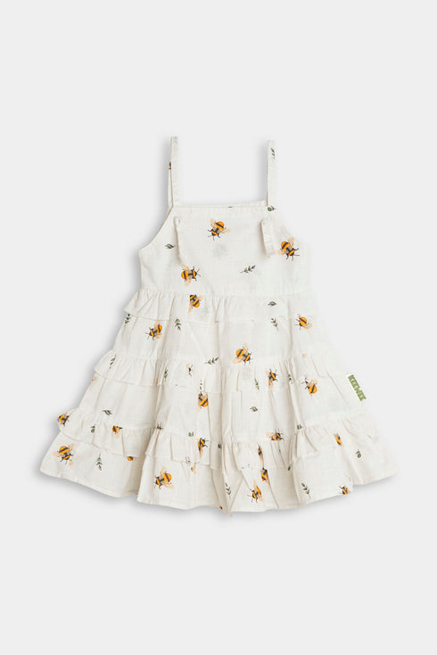 Printed Bee Frock - White