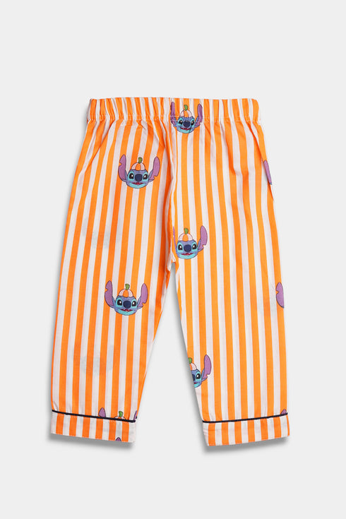 Printed Stitch Nightsuit - Orange