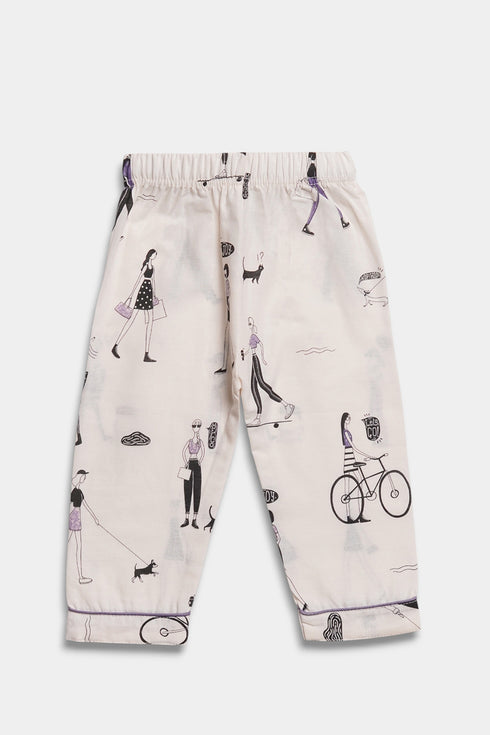 Printed Lady Nightsuit - Purple