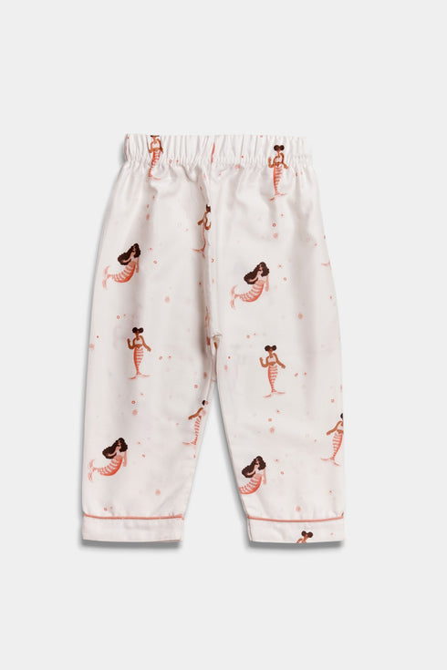 Printed Mermaid Nightsuit - White