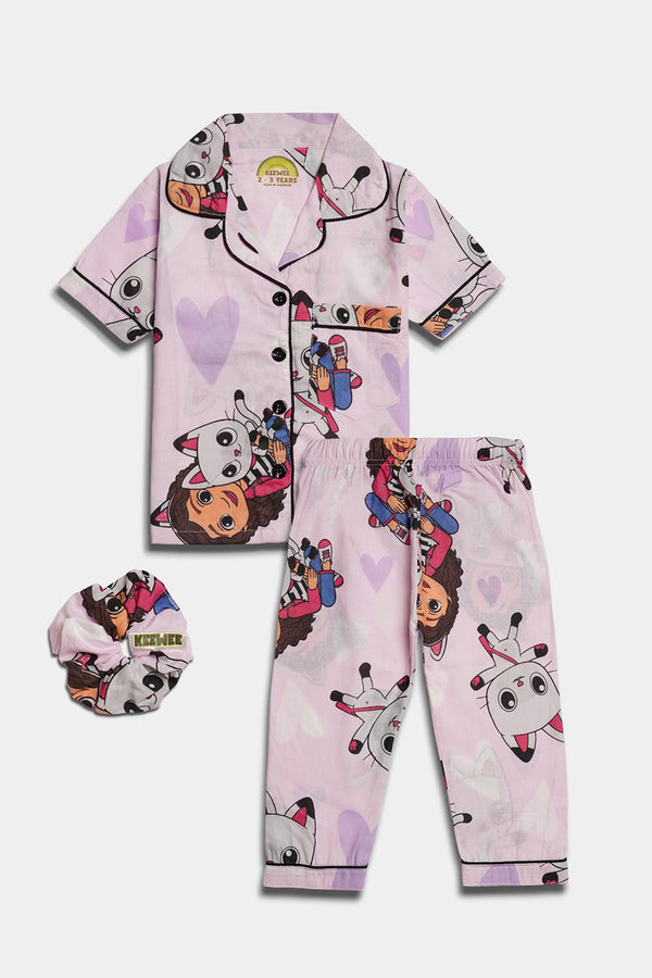 Printed Doll Nightsuit - Pink