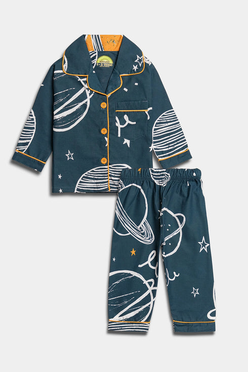 Printed Planets Nightsuit - Green