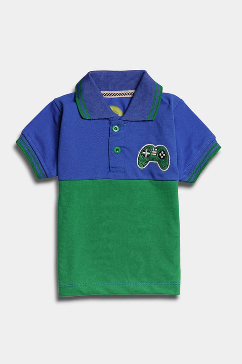 Embroidered Game Polo Set - Blue