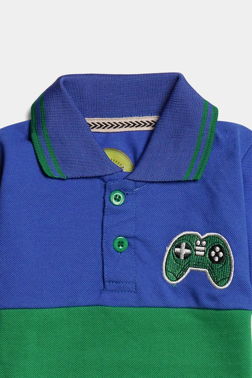 Embroidered Game Polo Set - Blue