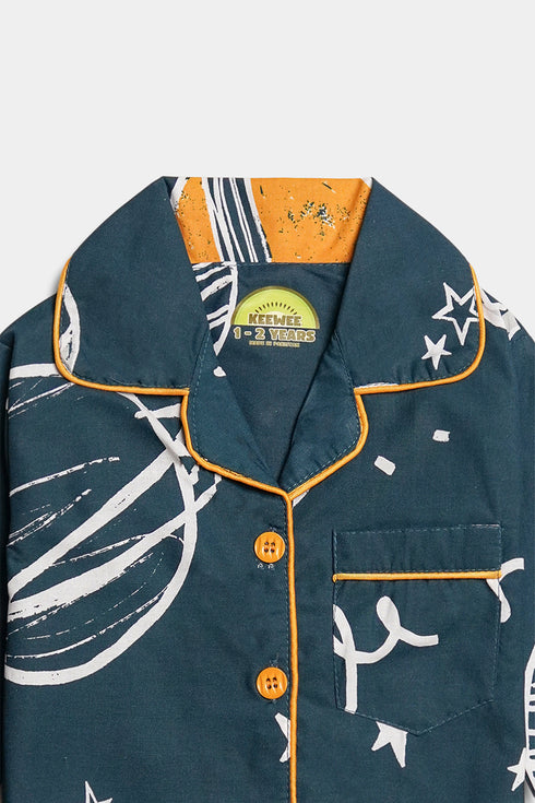 Printed Planets Nightsuit - Green