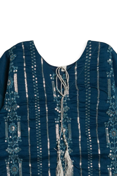 Embroidered Sequins Sharara Chiffon 3 Piece - Zinc