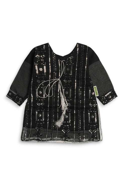 Embroidered Sequins Sharara Chiffon 3 Piece - Black