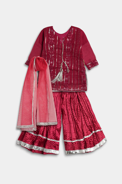 Embroidered Sequins Sharara Chiffon 3 Piece - Magenta