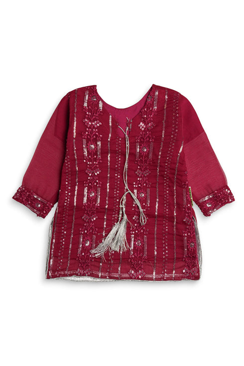Embroidered Sequins Sharara Chiffon 3 Piece - Magenta