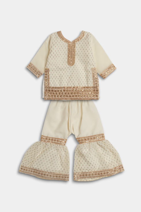 Embroidered Gharara Chiffon 3 Piece - White