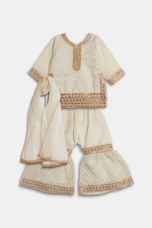 Embroidered Gharara Chiffon 3 Piece - White