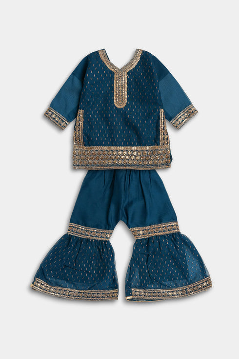 Embroidered Gharara Chiffon 3 Piece - Zinc