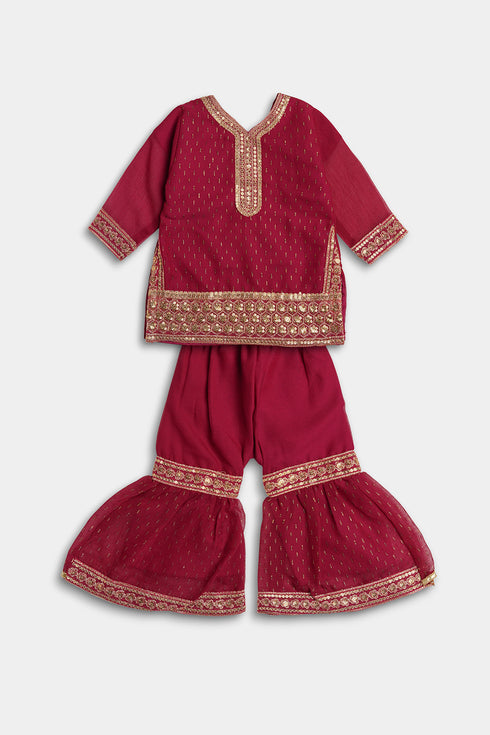 Embroidered Gharara Chiffon 3 Piece - Magenta