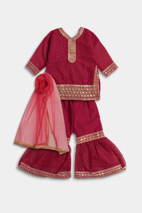 Embroidered Gharara Chiffon 3 Piece - Magenta