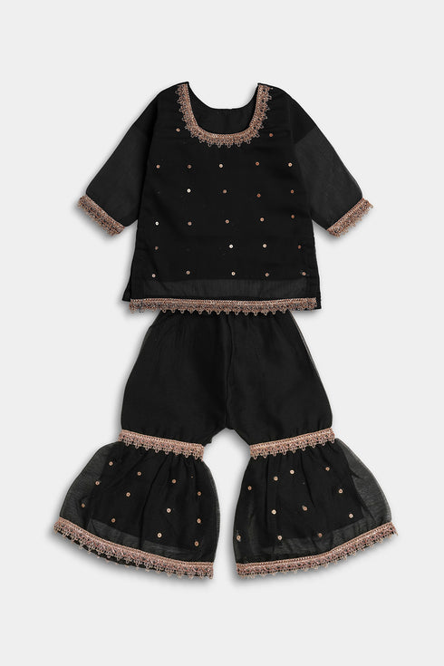 Pearl Gharara Chiffon 3 Piece - Black