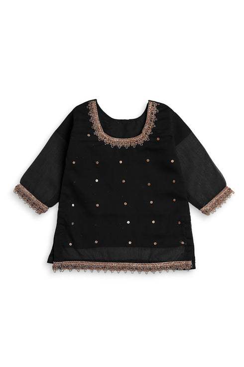 Pearl Gharara Chiffon 3 Piece - Black