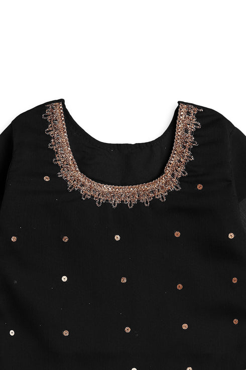 Pearl Gharara Chiffon 3 Piece - Black