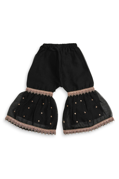 Pearl Gharara Chiffon 3 Piece - Black