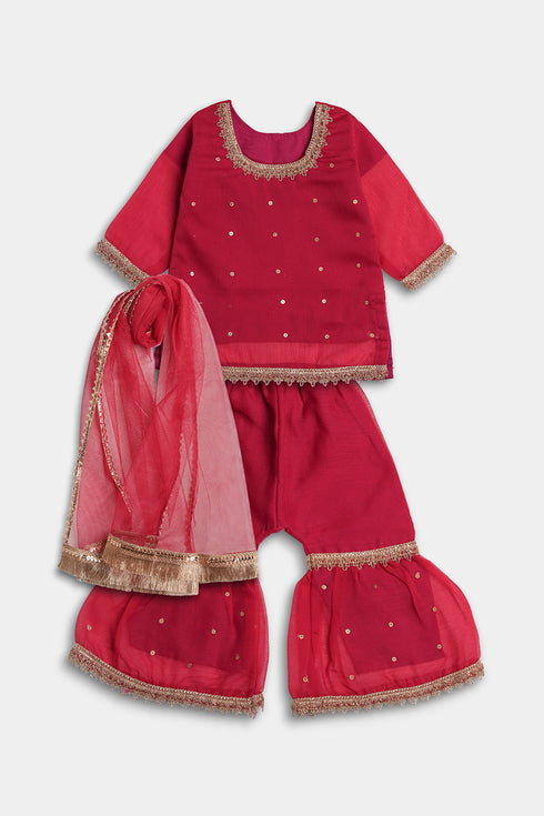 Pearl Gharara Chiffon 3 Piece - Pink