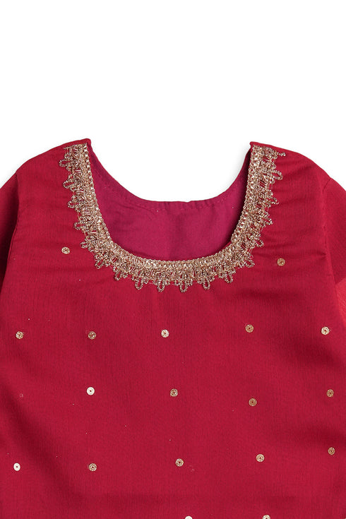 Pearl Gharara Chiffon 3 Piece - Pink