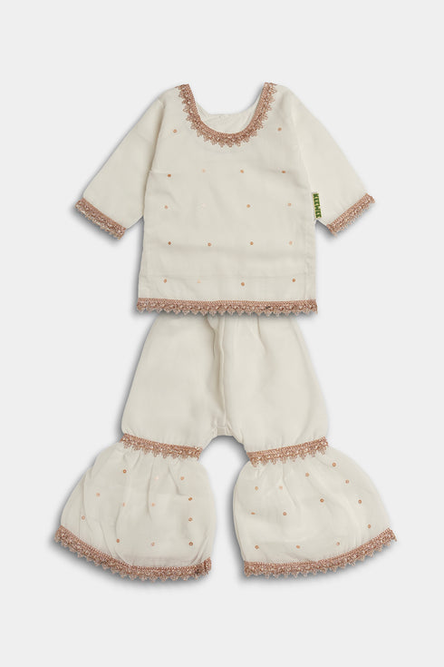 Pearl Gharara Chiffon 3 Piece - White