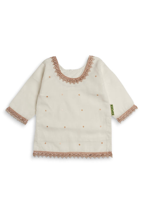 Pearl Gharara Chiffon 3 Piece - White