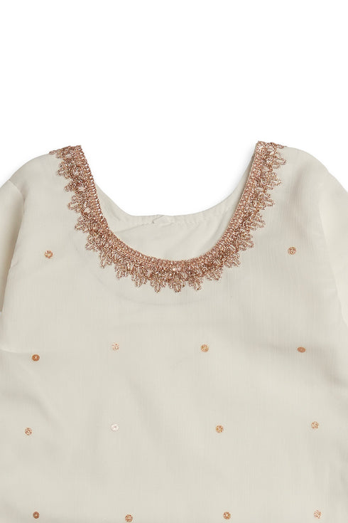 Pearl Gharara Chiffon 3 Piece - White